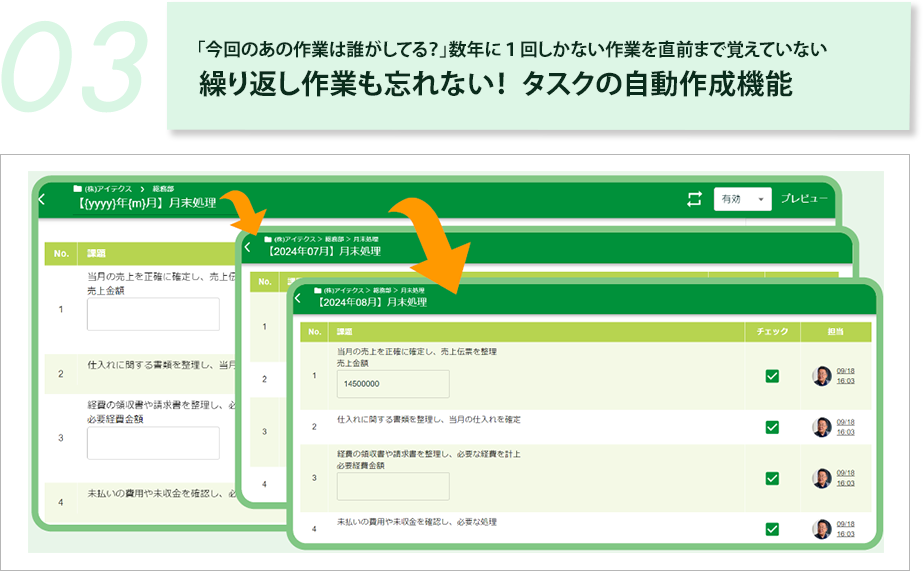 繰り返し作業も忘れない！タスクの自動作成機能